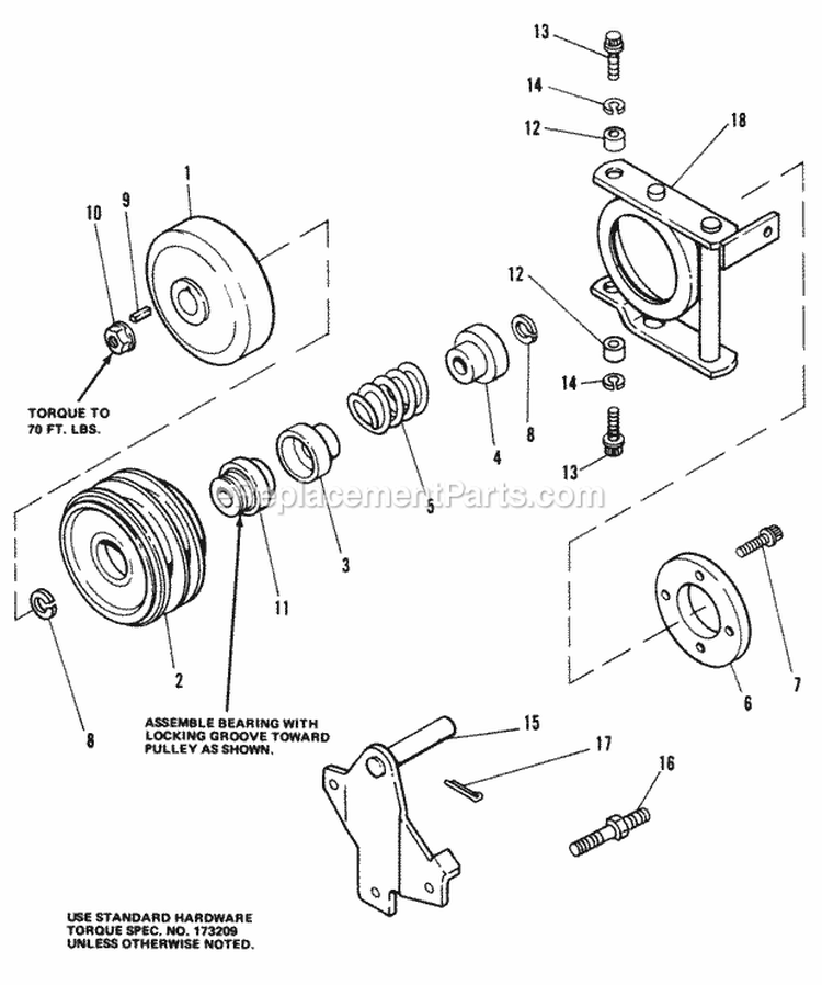 PTO Cone Clutch Group Diagram and Parts List for 1690077  Simplicity Lawn Tractor
