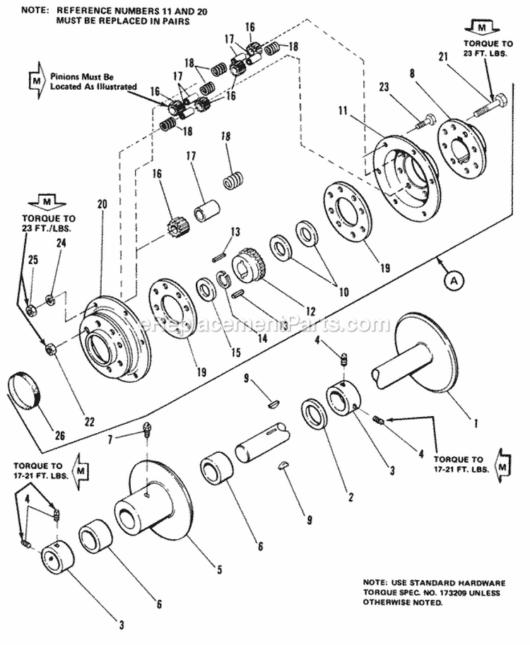 Rear Axle  Differential Group (7013S) Diagram and Parts List for 1690077  Simplicity Lawn Tractor