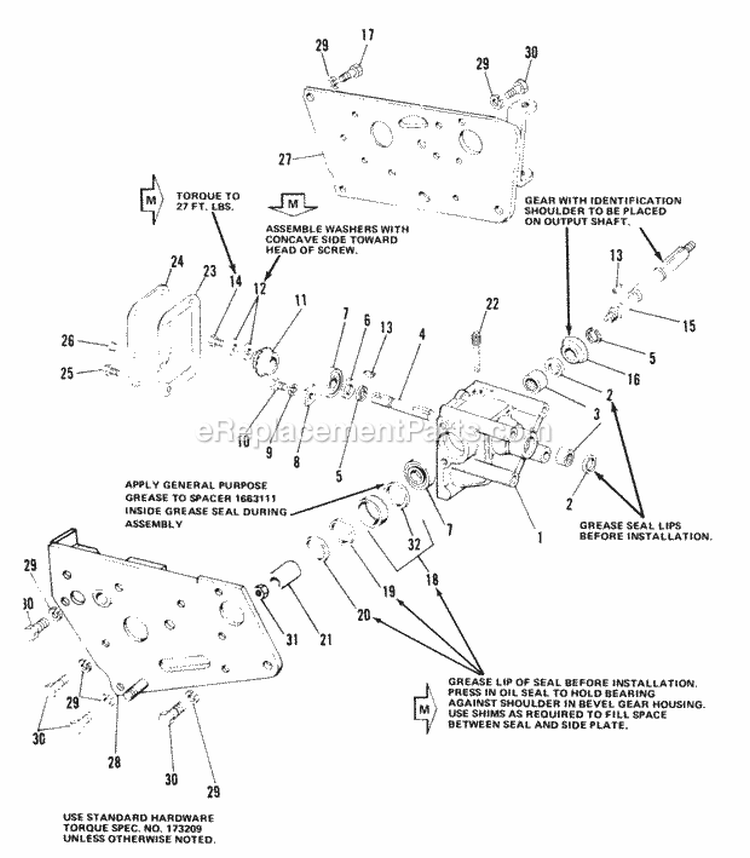 Bevel Gear  Side Plate Group (7010  7016) Diagram and Parts List for 1690203  Simplicity Lawn Tractor