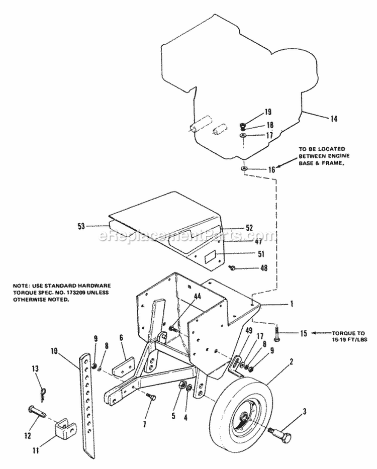 Frame  Engine Group Diagram and Parts List for 1600403  Simplicity Tiller