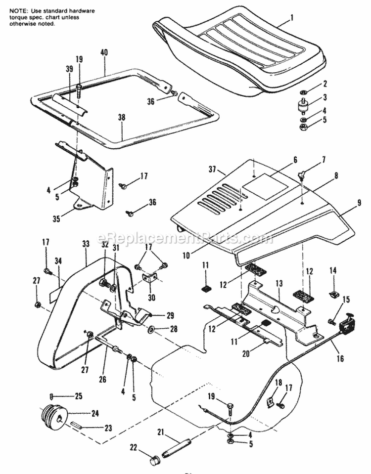 Engine  Seat Group Diagram and Parts List for 1690241  Simplicity Lawn Tractor