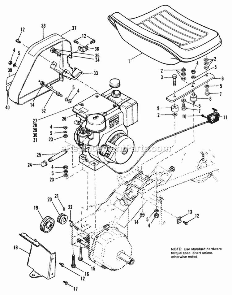 Engine  Seat Group Diagram and Parts List for 1690246  Simplicity Lawn Tractor
