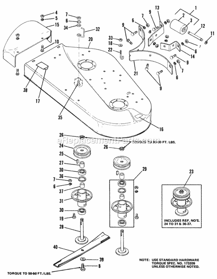 36 Mower Deck  Arbor Group Diagram and Parts List for 1690260  Simplicity Lawn Tractor