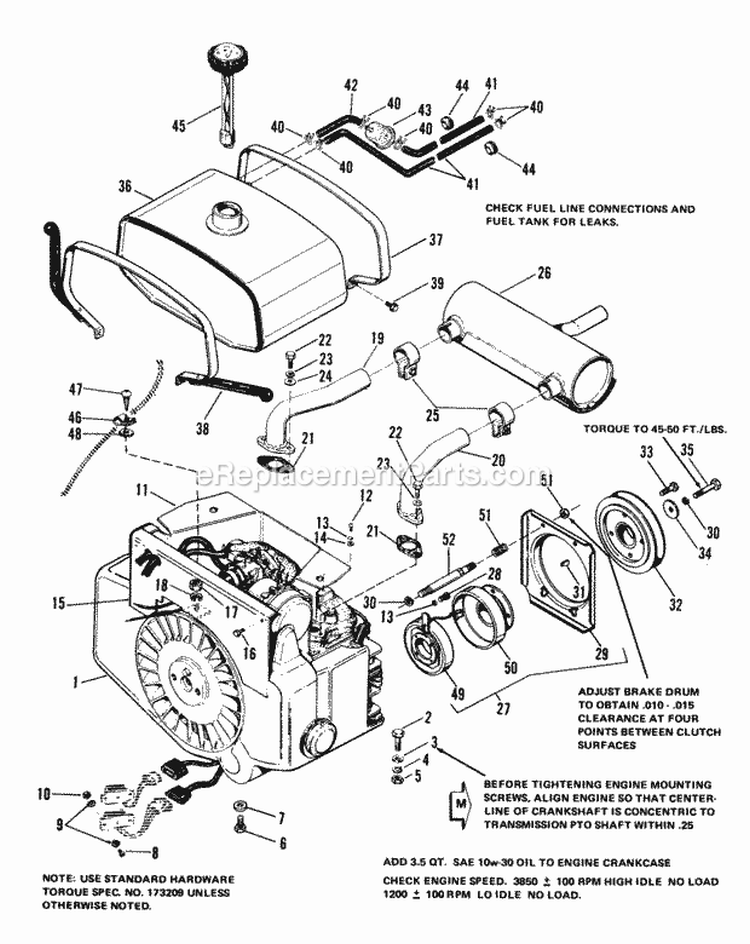 Engine Front Clutch  Fuel Group Diagram and Parts List for 1690283  Simplicity Lawn Tractor