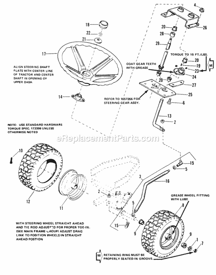 Front Tires  Steering Group (4108Ms 4108Es  4111) Diagram and Parts List for 1690259  Simplicity Lawn Tractor