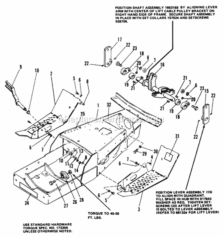 Frame  Footrest Group Diagram and Parts List for 1690338  Simplicity Lawn Tractor