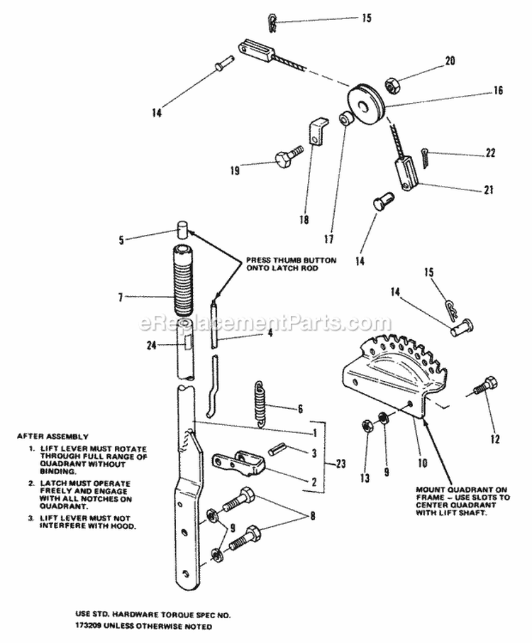 Lift Lever  Cable Group Diagram and Parts List for 1690338  Simplicity Lawn Tractor