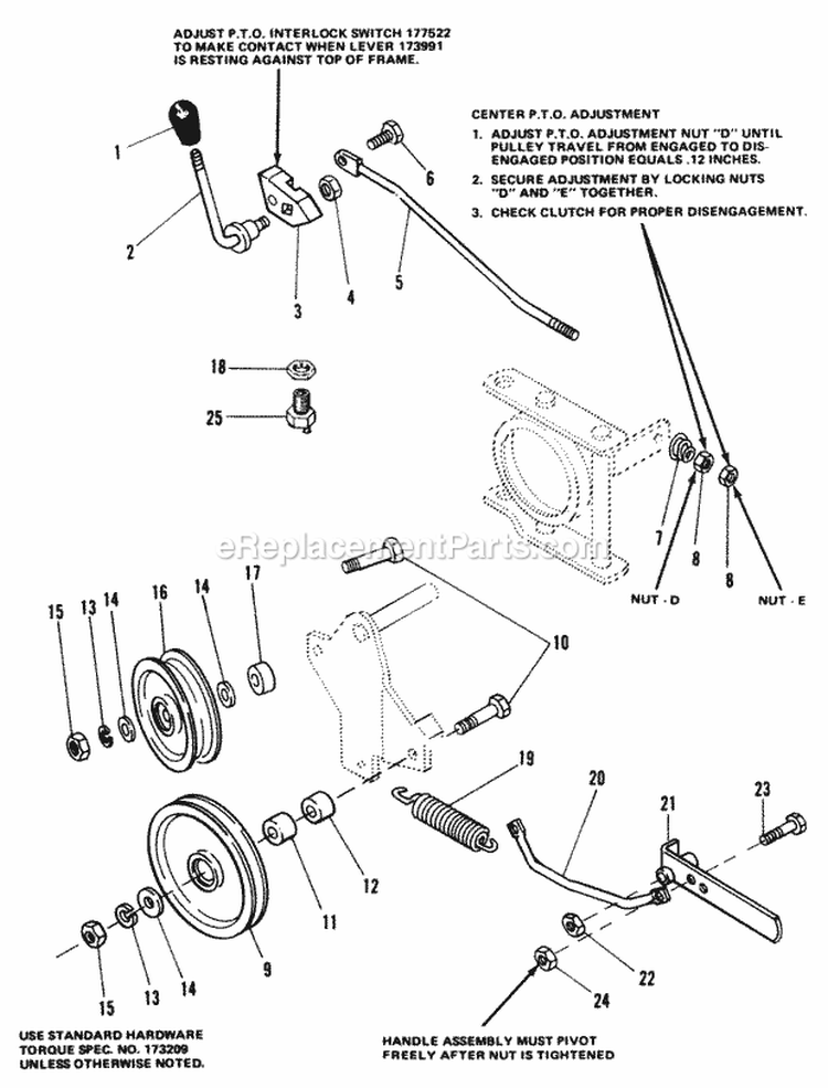 PTO Control Group Diagram and Parts List for 1690338  Simplicity Lawn Tractor