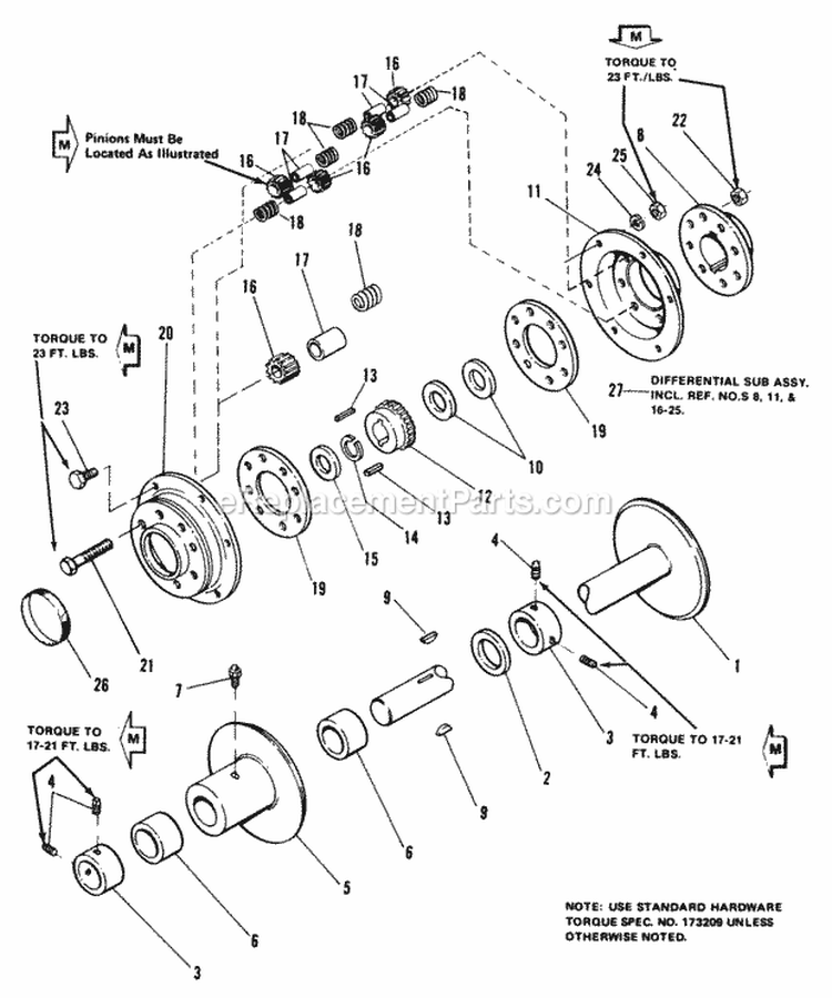 Rear Axle  Differential Group Diagram and Parts List for 1690338  Simplicity Lawn Tractor