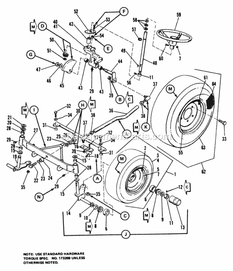 Wheel Axle  Steering Group Diagram and Parts List for 1690338  Simplicity Lawn Tractor