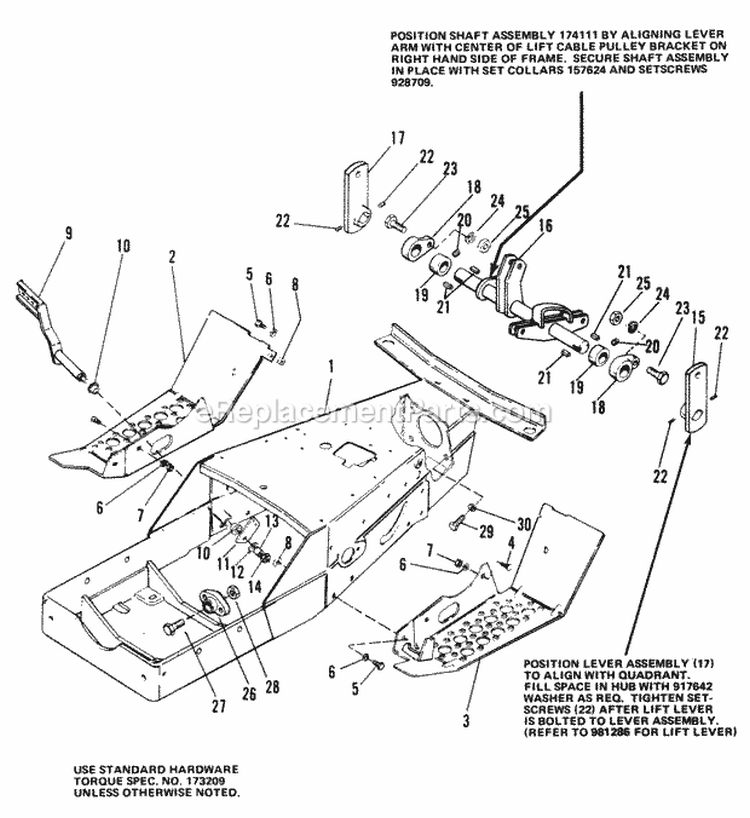Frame  Footrest Group Diagram and Parts List for 1690211  Simplicity Lawn Tractor
