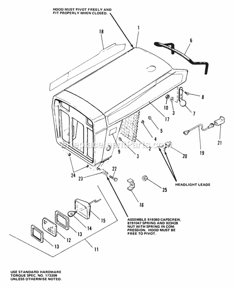 Hood  Lights Group Diagram and Parts List for 1690211  Simplicity Lawn Tractor