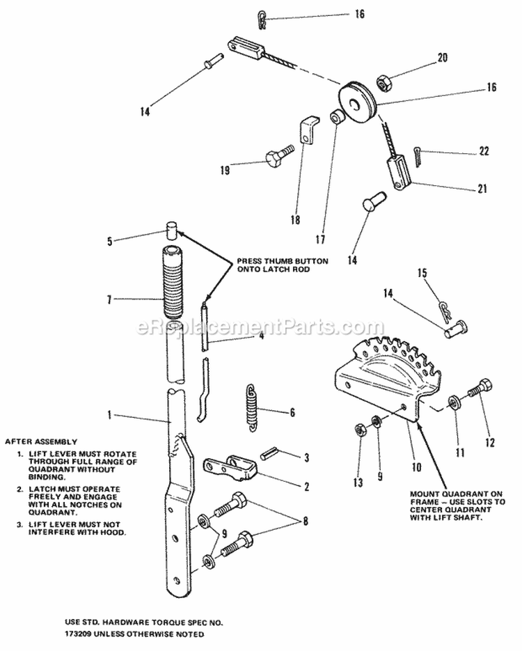 Lift Lever  Cable Group Diagram and Parts List for 1690211  Simplicity Lawn Tractor
