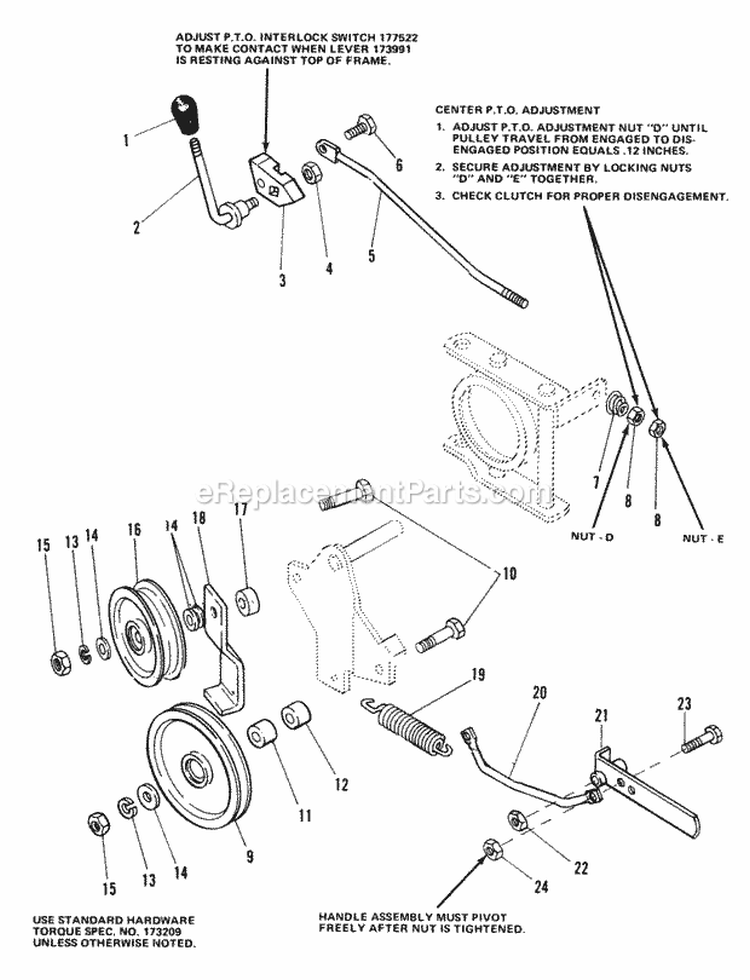 PTO Control Group Diagram and Parts List for 1690211  Simplicity Lawn Tractor