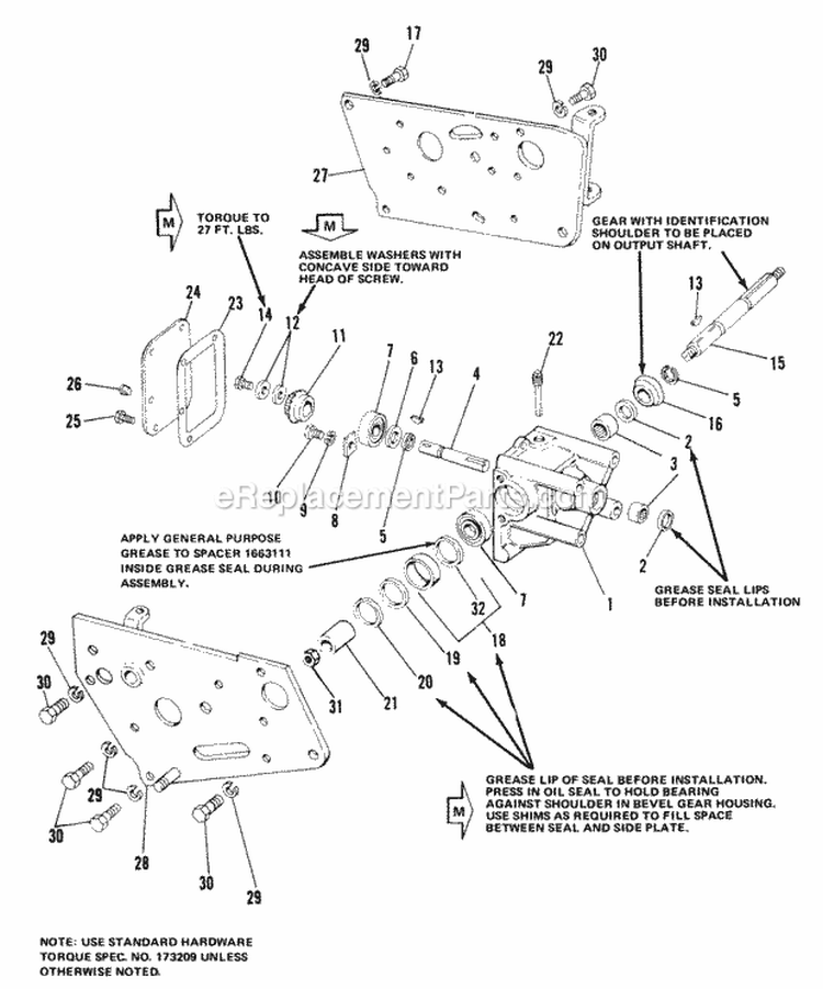 Bevel Gear  Side Plate Group Diagram and Parts List for 1690211  Simplicity Lawn Tractor