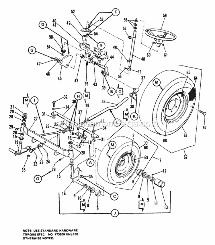 Wheel Axle  Steering Group (7010  7016) Diagram and Parts List for 1690215  Simplicity Lawn Tractor