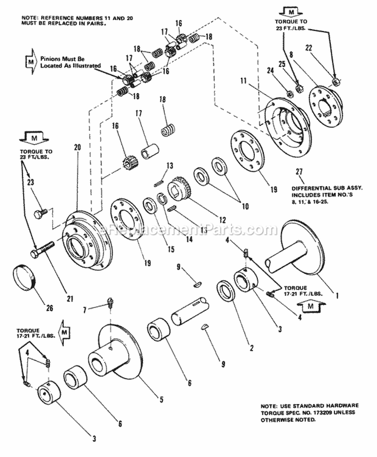 Rear Axle  Differential Group (7012 7016  7018) Diagram and Parts List for 1690214  Simplicity Lawn Tractor