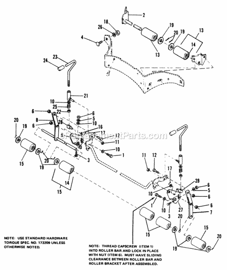 48 Height Adjusting  Roller Group Diagram and Parts List for 1690430  Simplicity Lawn Tractor