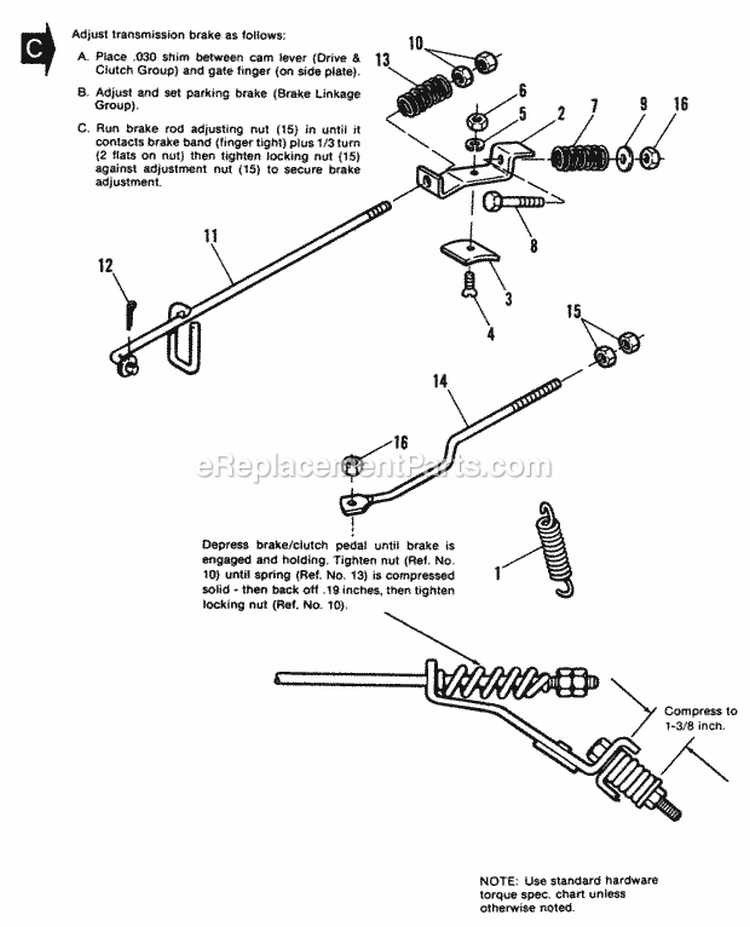 Brake Group Diagram and Parts List for 1690483  Simplicity Lawn Tractor