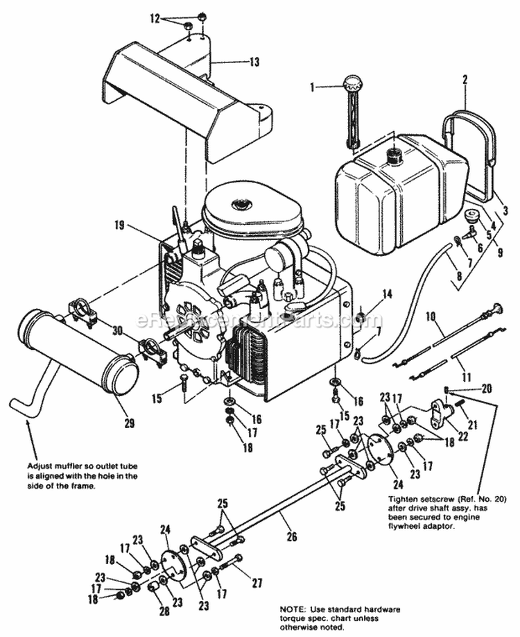 Engine Exhaust  Drive Shaft Group - 7117 Diagram and Parts List for 1690490  Simplicity Lawn Tractor