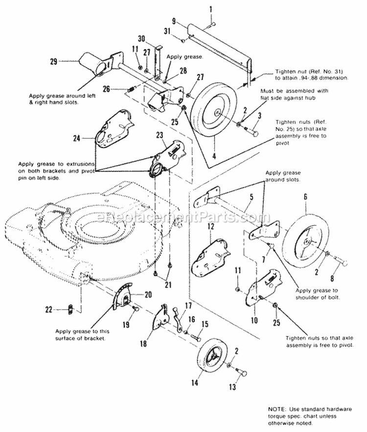 Wheel  Height Adjusters Group Diagram and Parts List for 1690559  Simplicity Lawn Mower