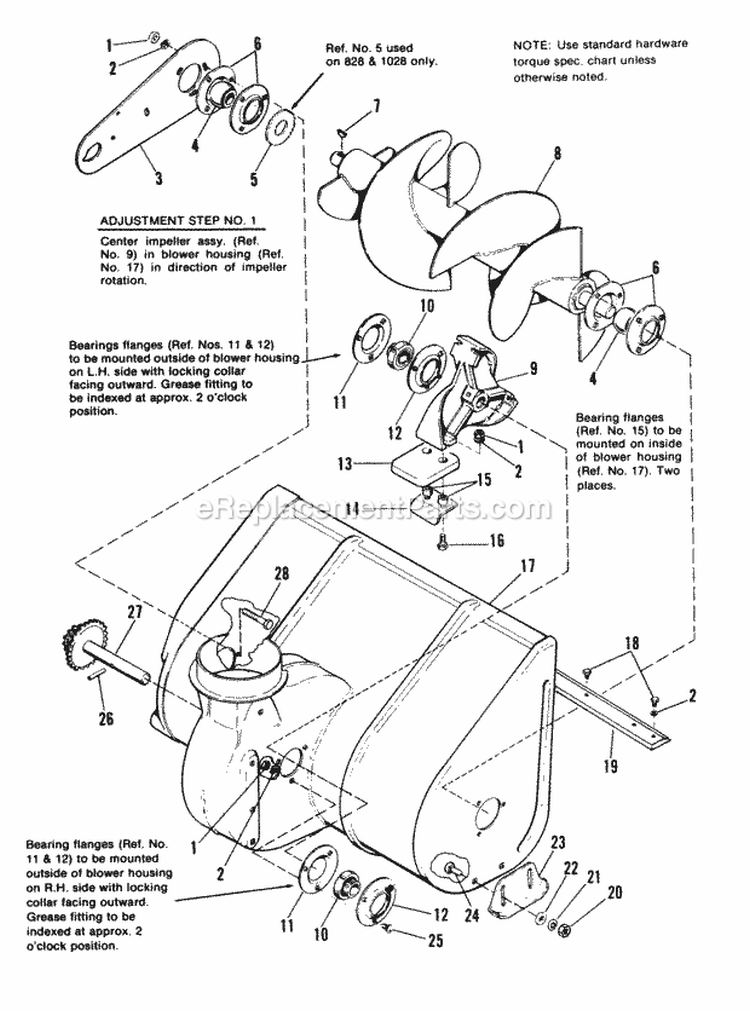 Body  Rotor Group Diagram and Parts List for 1690586  Simplicity Snow Blower