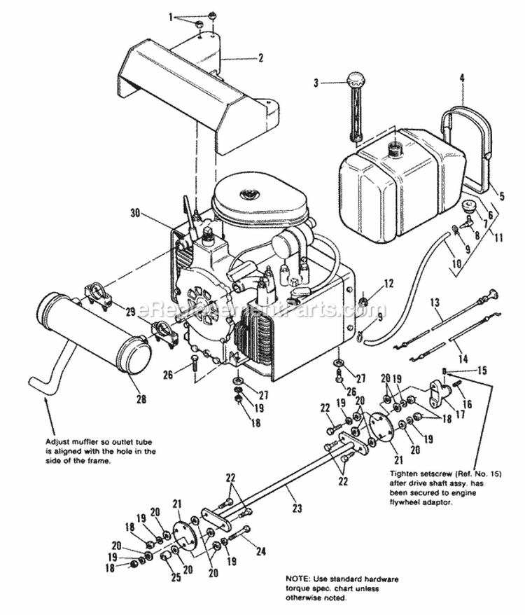 Engine Exhaust  Drive Shaft Group - 7117 Diagram and Parts List for 1690647  Simplicity Lawn Tractor