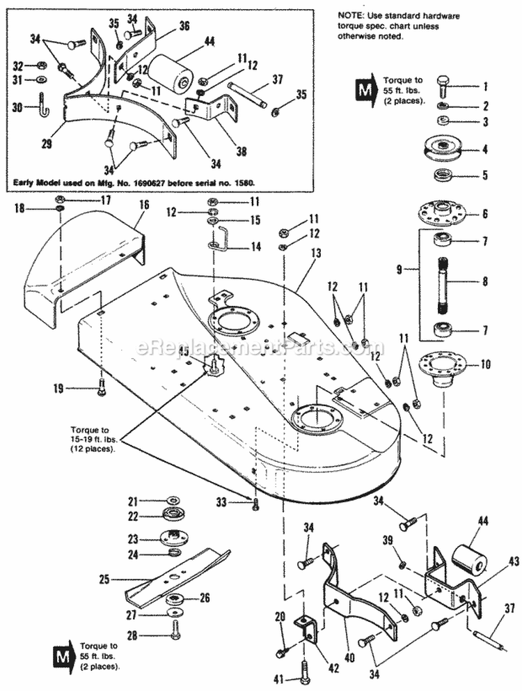 36 Mower Deck  Arbor Group Diagram and Parts List for 1690630  Simplicity Lawn Tractor