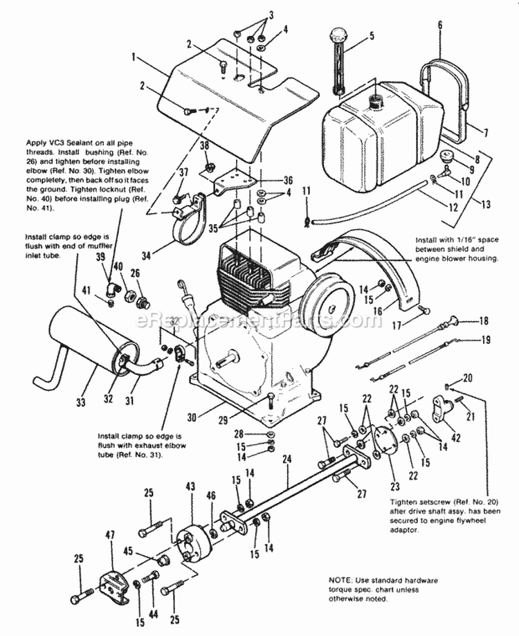 Engine Exhaust  Drive Shaft Group - 7114 Later Models Diagram and Parts List for 1690722  Simplicity Lawn Tractor