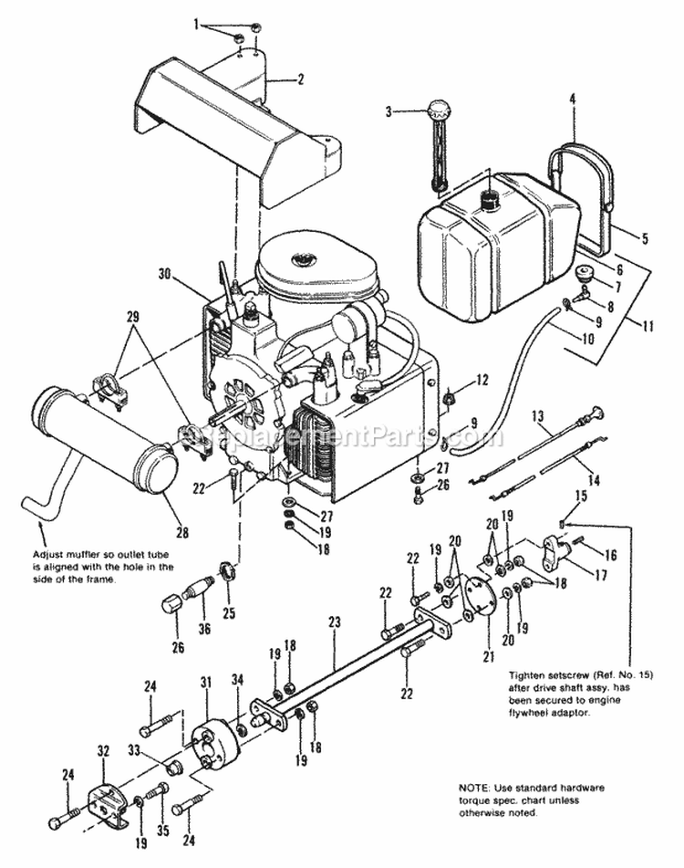 Engine Exhaust  Drive Shaft Group - 7117 Diagram and Parts List for 1690726  Simplicity Lawn Tractor