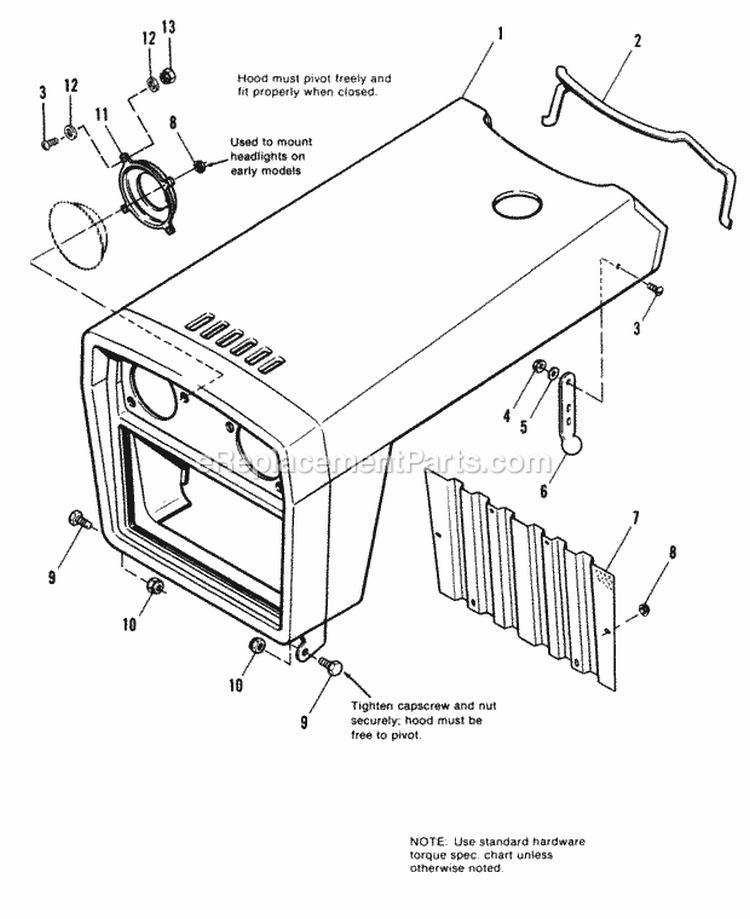 Hood  Grille Group Diagram and Parts List for 1690485  Simplicity Lawn Tractor