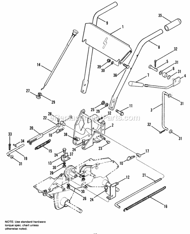 Handle And Control Diagram and Parts List for 1690804  Simplicity Tiller