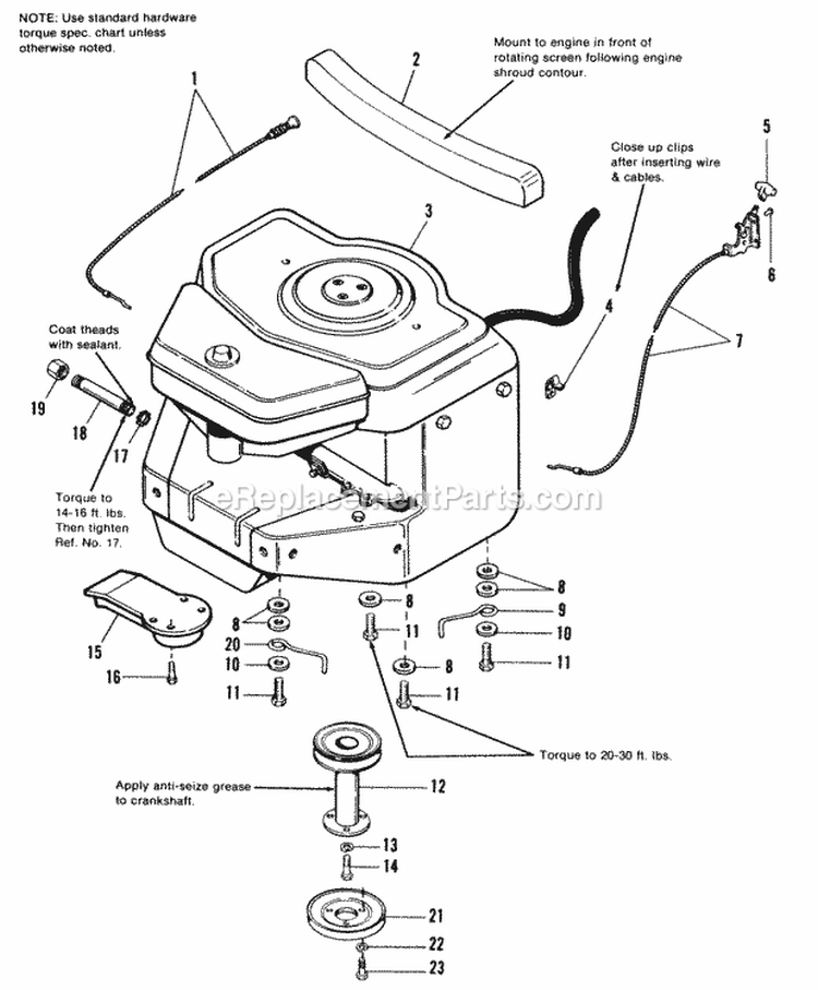 Engine Group Diagram and Parts List for 1690812  Simplicity Tiller