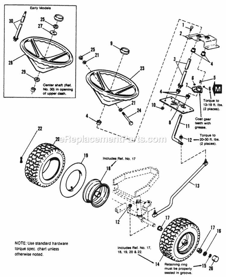 Steering  Front Wheel Group Diagram and Parts List for 1690855  Simplicity Lawn Tractor