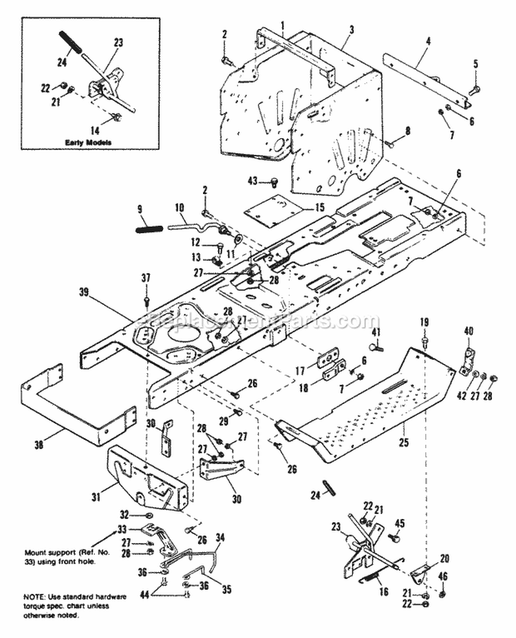 Frame Group Diagram and Parts List for 1690842  Simplicity Lawn Tractor