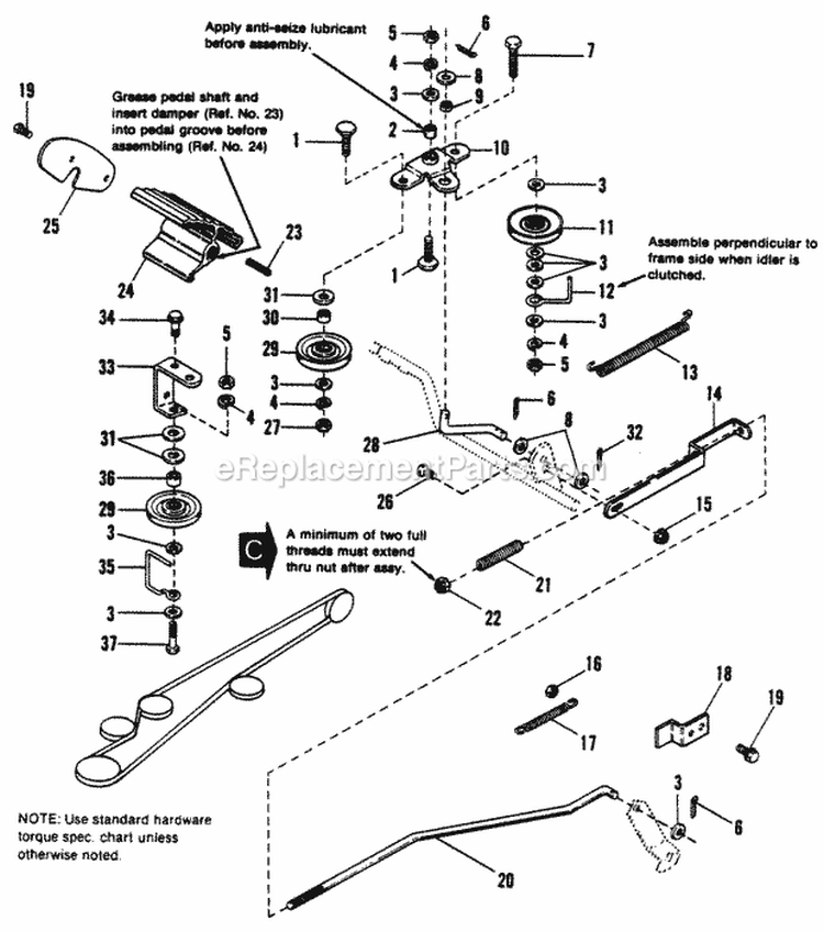 Brake  Clutch Group Diagram and Parts List for 1690855  Simplicity Lawn Tractor