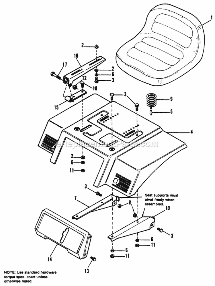 Seat  Deck Group Diagram and Parts List for 1690855  Simplicity Lawn Tractor