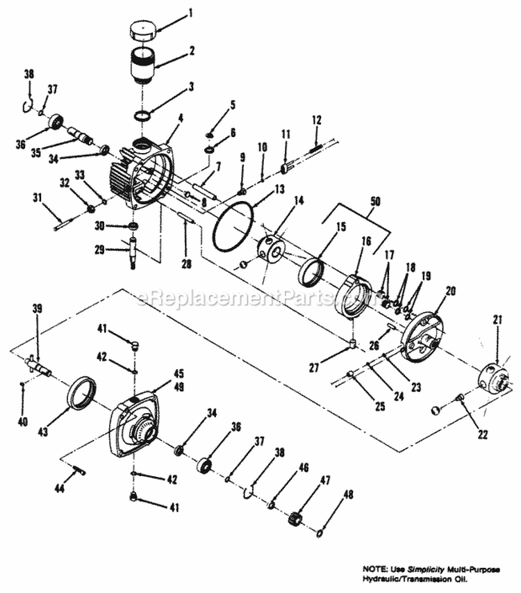 Transmission Diagram and Parts List for 1690855  Simplicity Lawn Tractor