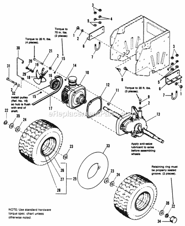 Transmission  Rear Tire Group Diagram and Parts List for 1690855  Simplicity Lawn Tractor