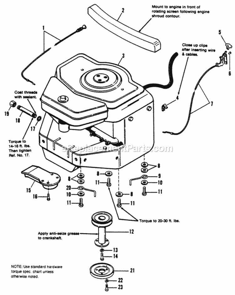 Engine Group Diagram and Parts List for 1690855  Simplicity Lawn Tractor