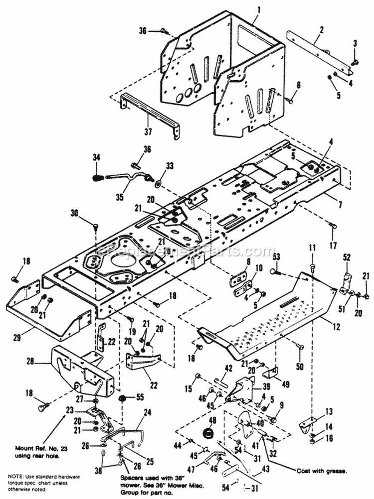 Frame Group Diagram and Parts List for 1690855  Simplicity Lawn Tractor