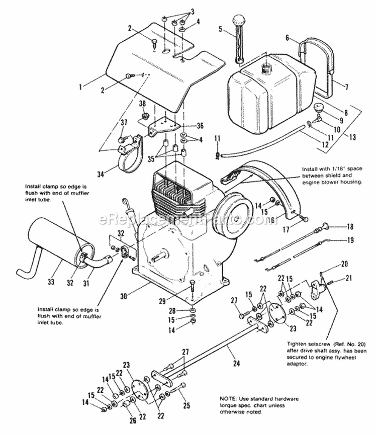 Engine Exhaust  Drive Shaft Group - 7112 Early Models Diagram and Parts List for 1690645  Simplicity Lawn Tractor