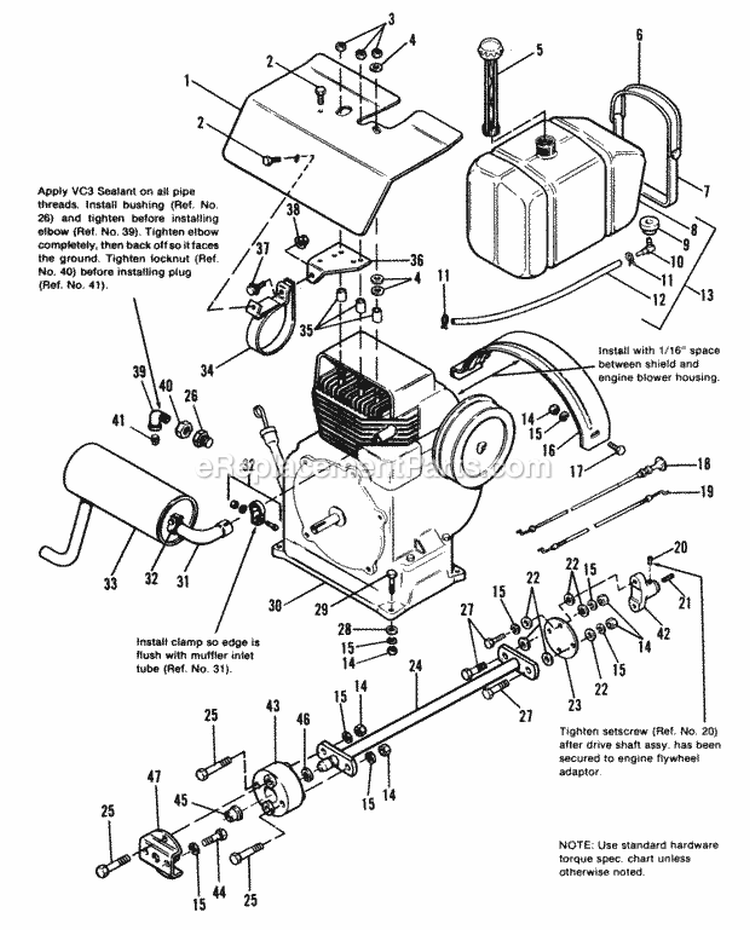 Engine Exhaust  Drive Shaft Group - 7112 Later Models Diagram and Parts List for 1690645  Simplicity Lawn Tractor