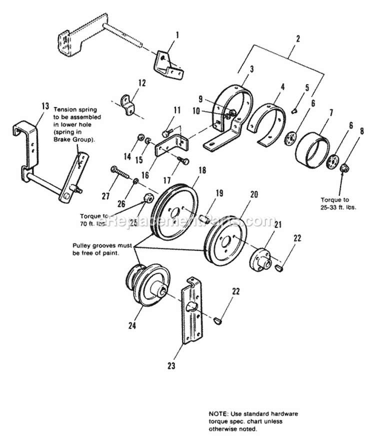 Transmission Brake Drive  Control Group Diagram and Parts List for 1690647  Simplicity Lawn Tractor