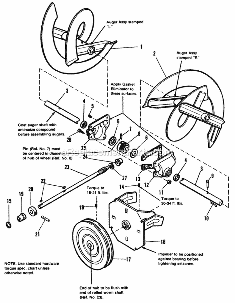Auger Drive Group Diagram and Parts List for 1690675  Simplicity Snow Blower