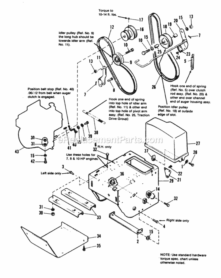 Engine  Frame Group Diagram and Parts List for 1691024  Simplicity Snow Blower