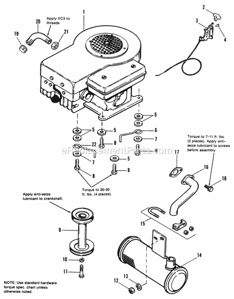 Engine Group Diagram and Parts List for 1690847  Simplicity Lawn Tractor