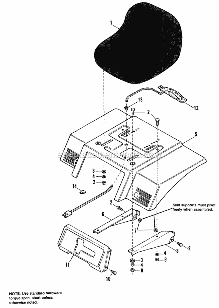 Seat  Deck Group Diagram and Parts List for 1691038  Simplicity Lawn Tractor