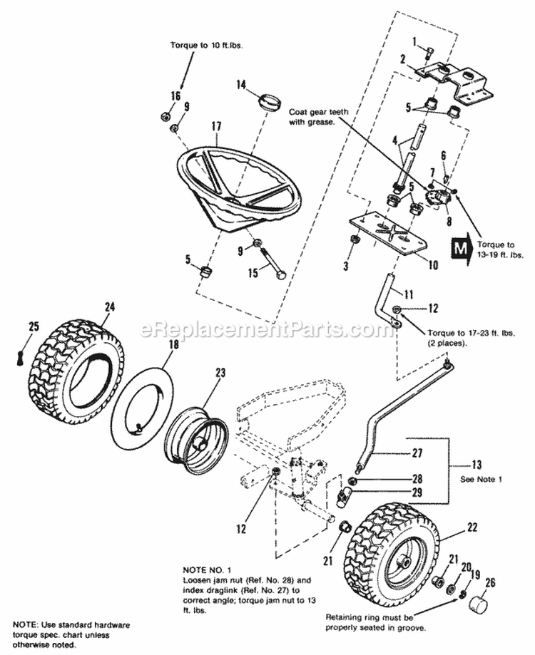 Steering  Front Wheel Group Diagram and Parts List for 1691038  Simplicity Lawn Tractor