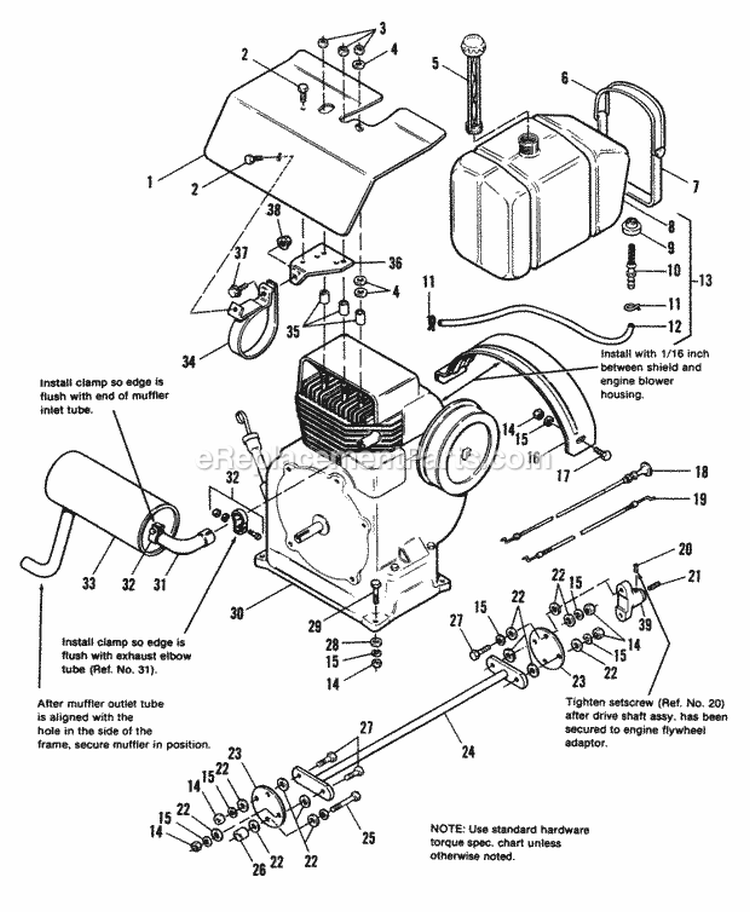 Engine Exhaust  Drive Shaft Group - 7112 Early Models Diagram and Parts List for 1690521  Simplicity Lawn Tractor